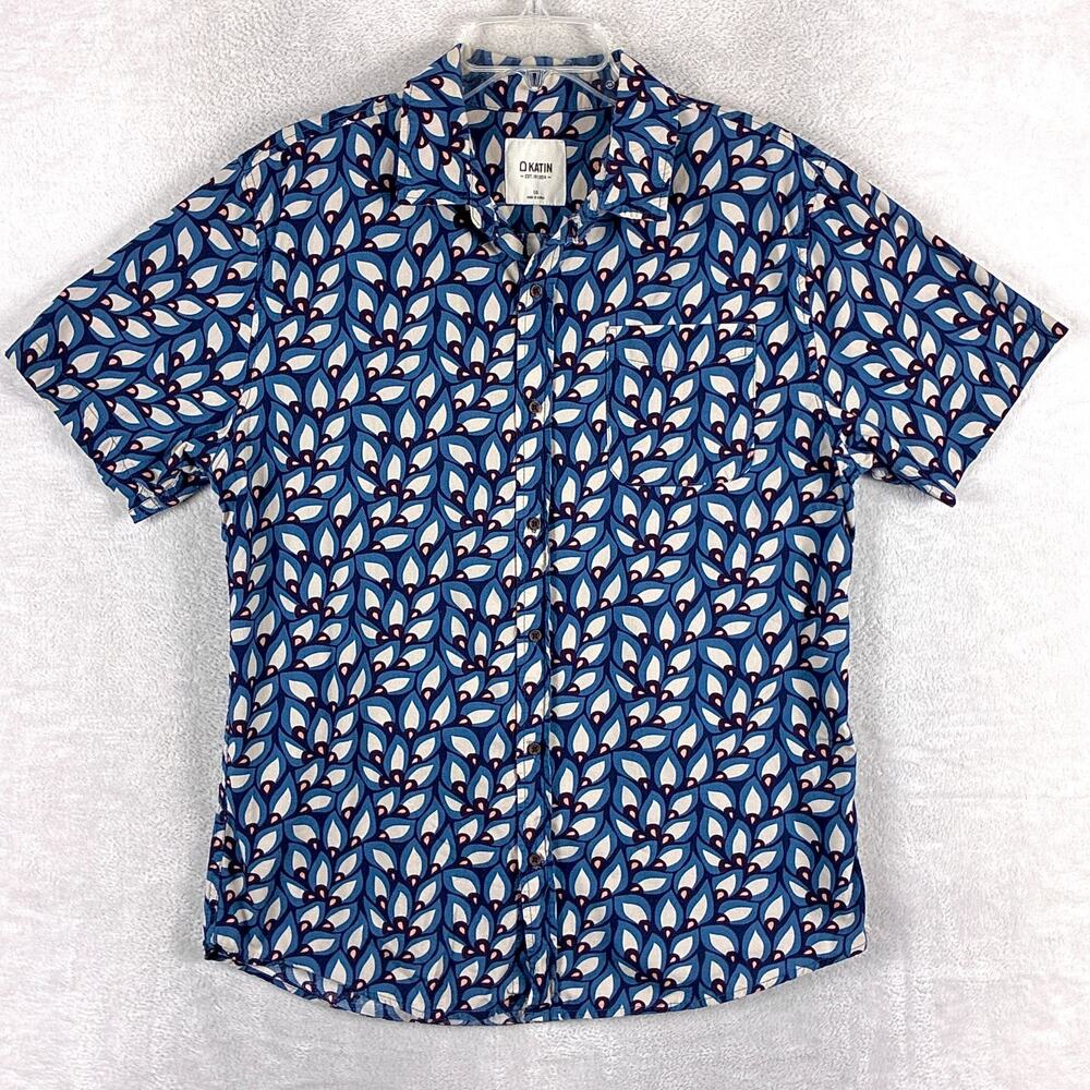 Katin Shirt Mens L Blue Feathers Abstract Geo AOP Preppy Camp Outdoor Huckberry
